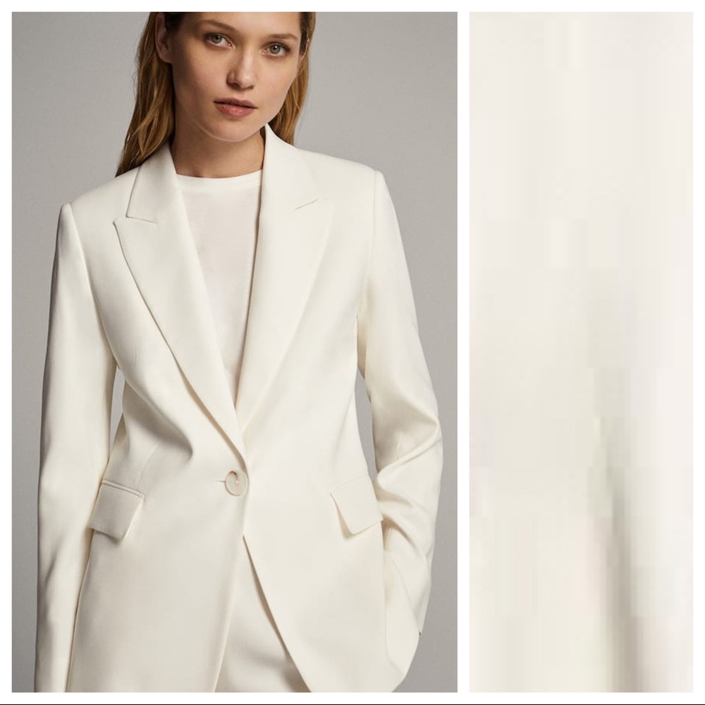 NWT. Massimo Dutti White Crepe Blazer. Size 8.